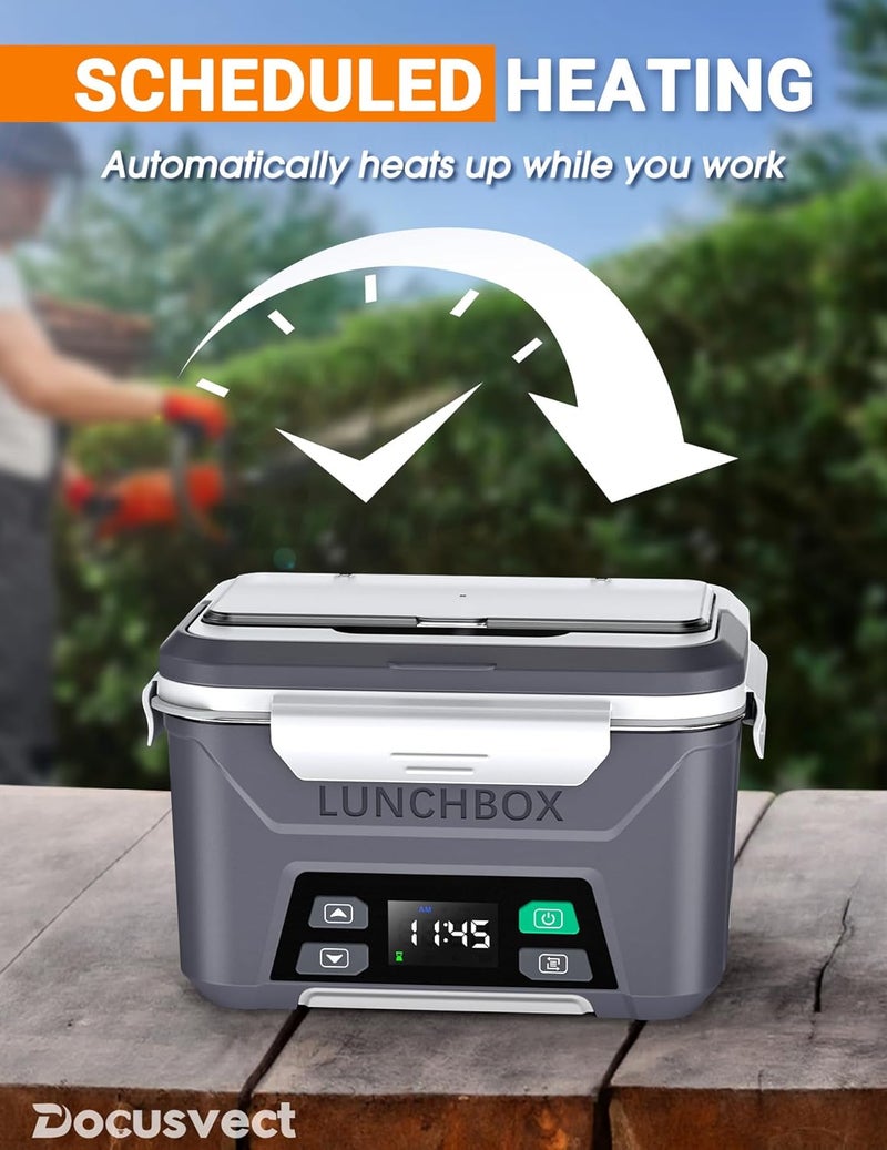 Docusvect Rechargeable Heated Lunch Box for Men, 1.3L Cordless Electric Lunch Box for Adults with Smart Scheduled Heating, Portable Food Warmer with Complete Accessories - Image 3